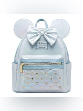 NWT Loungefly Disney Iridescent Light Blue Minnie Mouse quilted Backpack